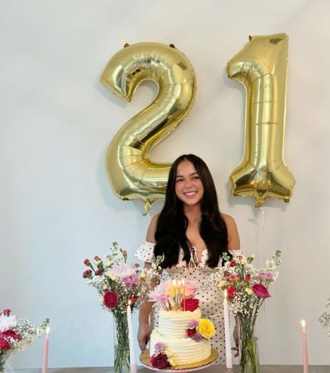 Light Gold 40 Inch Big Number Balloon Birthday Decoration, Number 2 Helium Balloon 12 20 22 23 24 26 2026 New Years Celebration, Boy Girl Baby Anniversary Party Graduations Supplies Decorations