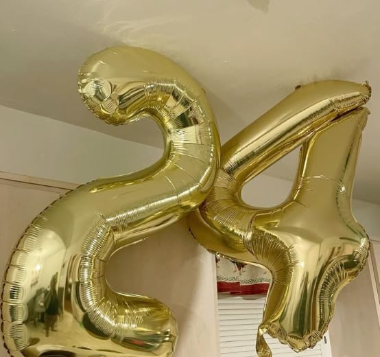 40 Inch Light Gold Large Number 4 Birthday Balloon, Giant Number Four 14 24 34 40 44 Balloons, Champagne Gold Foil Mylar Big Balloons for Anniversary Graduation Supplies Decorations
