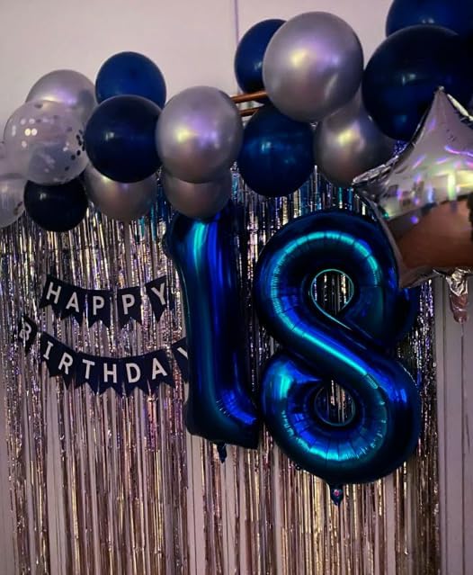 40 Inch Night Blue Large Number 4 Birthday Balloon, Giant Number Four 14 24 34 40 44 Balloons, Night Blue Foil Mylar Big Balloons for Anniversary Graduation Supplies Decorations