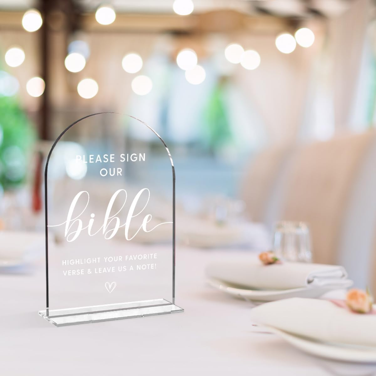 Wedding Decor,Bible Guestbook Sign,5 x 7 Inch Arch Acrylic Sign, Wedding Sign for Ceremony and Reception, Wedding Decorative Signage For Table Decor (White)