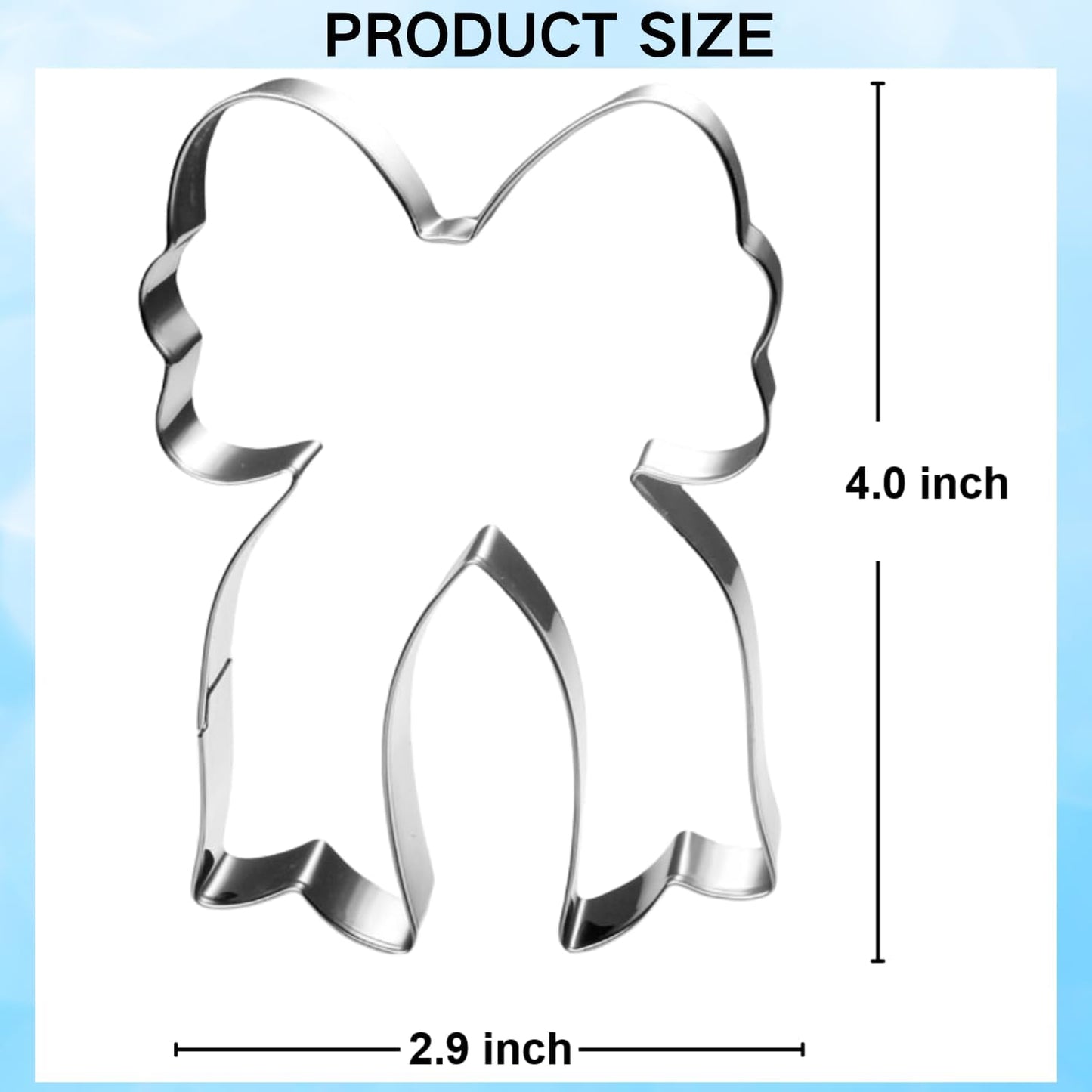 Bow Cookie Cutter with Long Ribbon- 4 Inch - Dishwasher Safe - Metal Cookie Cutter for Baking - Perfect for Baby Shower, Birthday, Wedding, and Holiday Cookies