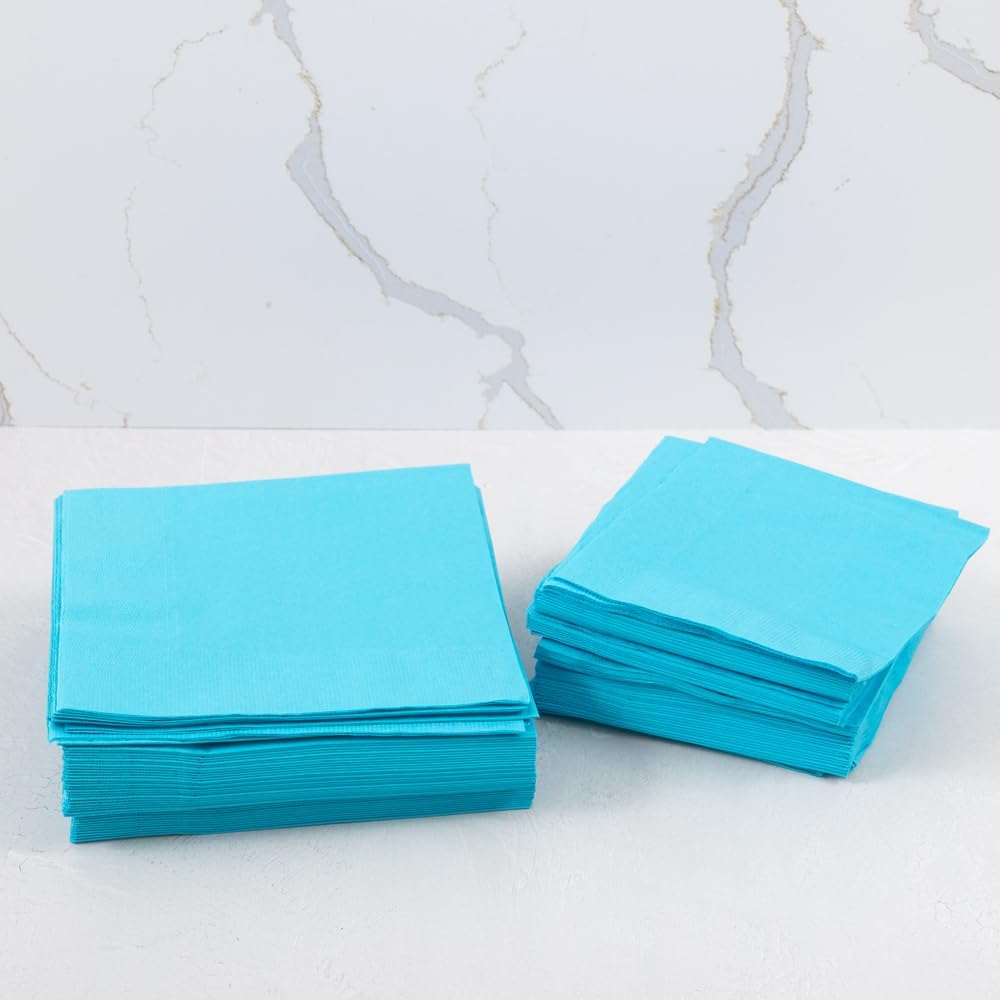 JAM PAPER Small Beverage Napkins - 5 x 5 - Sea Blue/Electric Blue - 50/Pack