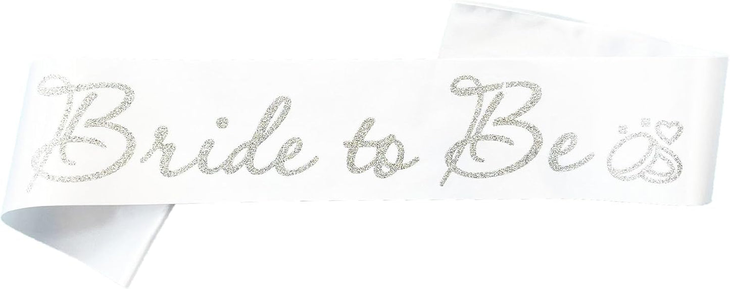 White Bride to Be Sash for Bridal Shower Bachelorette Party Wedding Hen Party Decorations Engagement Gifts Favors Miss to Mrs Sash with Glitter Letter Silver