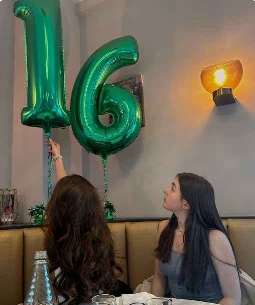 40 Inch Green Mylar Foil Number 16 61 Birthday Balloon, Digital Balloons for 16 Boy Girl Party Decorations Supplies, Big Helium Balloon Numbers for 16 61 Men Women Anniversary