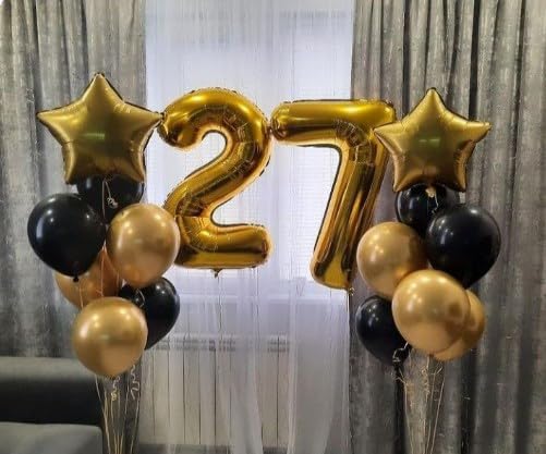 Gold Number 7 Birthday Balloon 40 Inch, Digital Balloons for 7 17 27 70 73 77 Party Celebration Decorations Supplies, Mylar Foil Numbers Balloon for Seven Wedding Anniversary