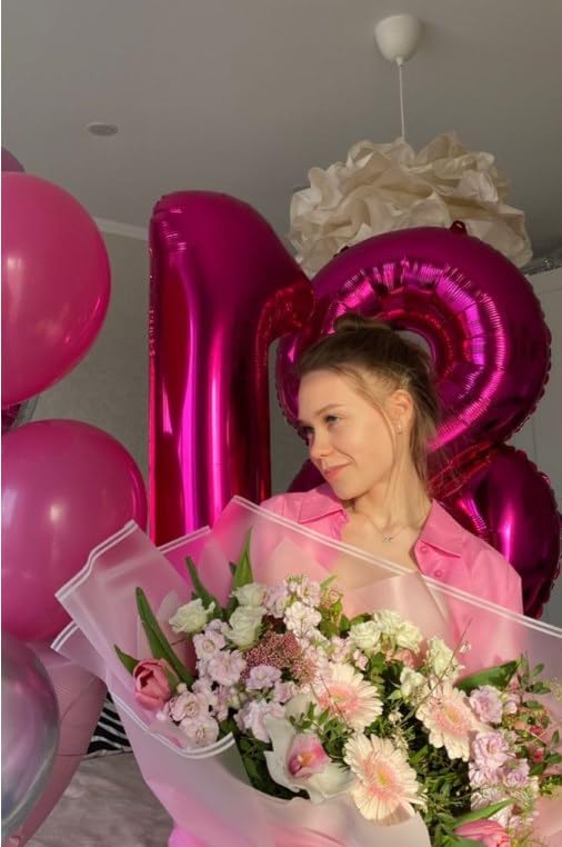 Hot Pink Number 1 Balloon 40 inch, Number 1 Birthday for Boy Girl, Hot Pink Foil One Balloon for 1st 10 11 12 16 18 Birthday Party, Anniversary Celebration Number Decorations