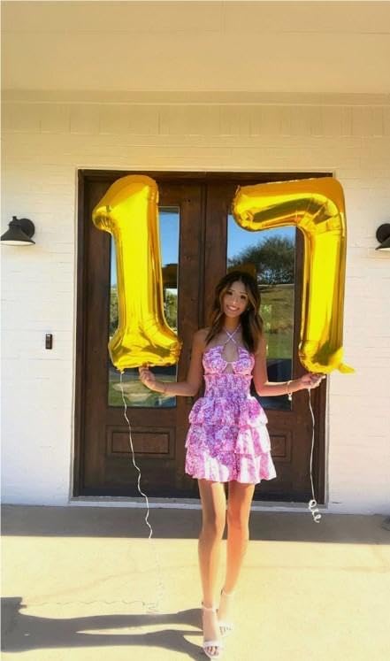 Digital Number 7 Gold Birthday Balloon 40 Inch, Foil Balloons for 7 17 27 70 77 Party Decorations Supplies, Mylar Numbers Balloon for Seven Wedding Anniversary