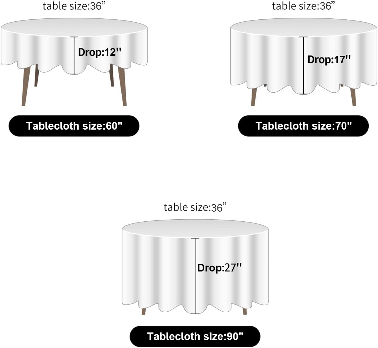 Ascoza 2pack 60 Inch Black Rectangular Tablecloth in Polyester Fabric for Wedding/Banquet/Restaurant/Parties