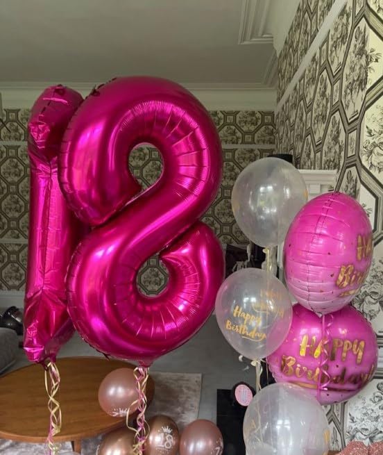 Hot Pink Helium Number Balloon 40 Inch, Giant Foil Hot Pink Number 0 Birthday Balloons, Large Numbers 10 20 30 40 50 60 70 80 90 100 2025, Party Celebration Supplies Decorations