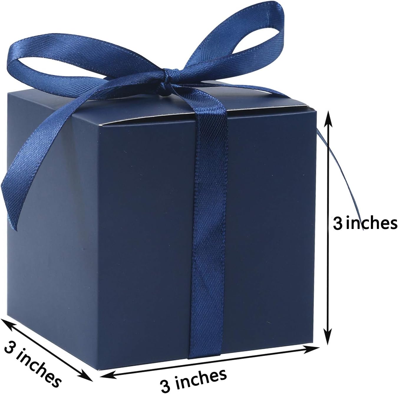 COTOPHER 60pcs Wedding Favor Boxes, Paper Gift Boxes 3x3x3 Inches Small Gift Boxes with Ribbons Small Boxes for Gifts, Crafting, Cupcake, Candy, Bridesmaid Proposal Boxes,Easy Assemble Boxes (Navy)