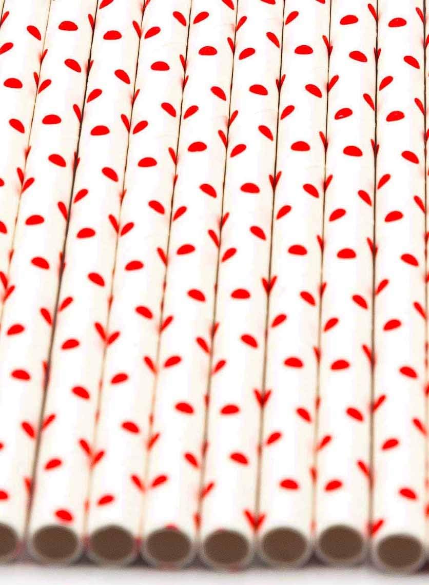 Pack of 300 Red Polka Dot Biodegradable 4-Ply Paper Drinking Straws (Compostable, Non-toxic, BPA-free)