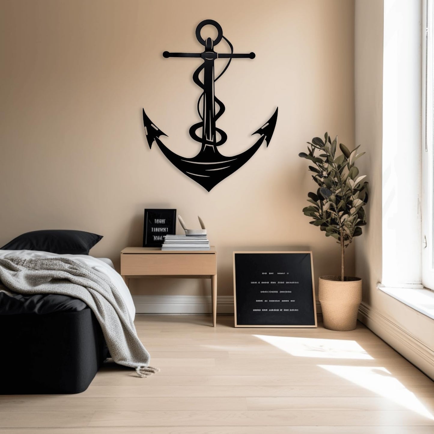 XXQ Anchor Metal Wall Decor - Antique Anchor Wall Art for Bedroom & Living Room - Farmhouse Decor (Black, 20" x 30")