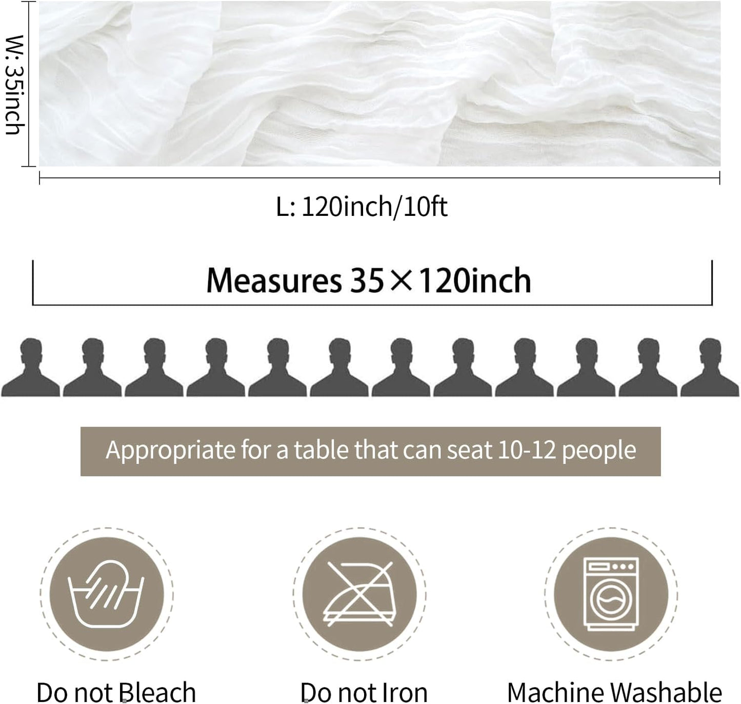 White Cheesecloth Table Runner, 10Ft Boho Gauze Cheese Cloth Table Runner Romantic Sheer Ivory Runner for Wedding Bridal Shower Table Decoration