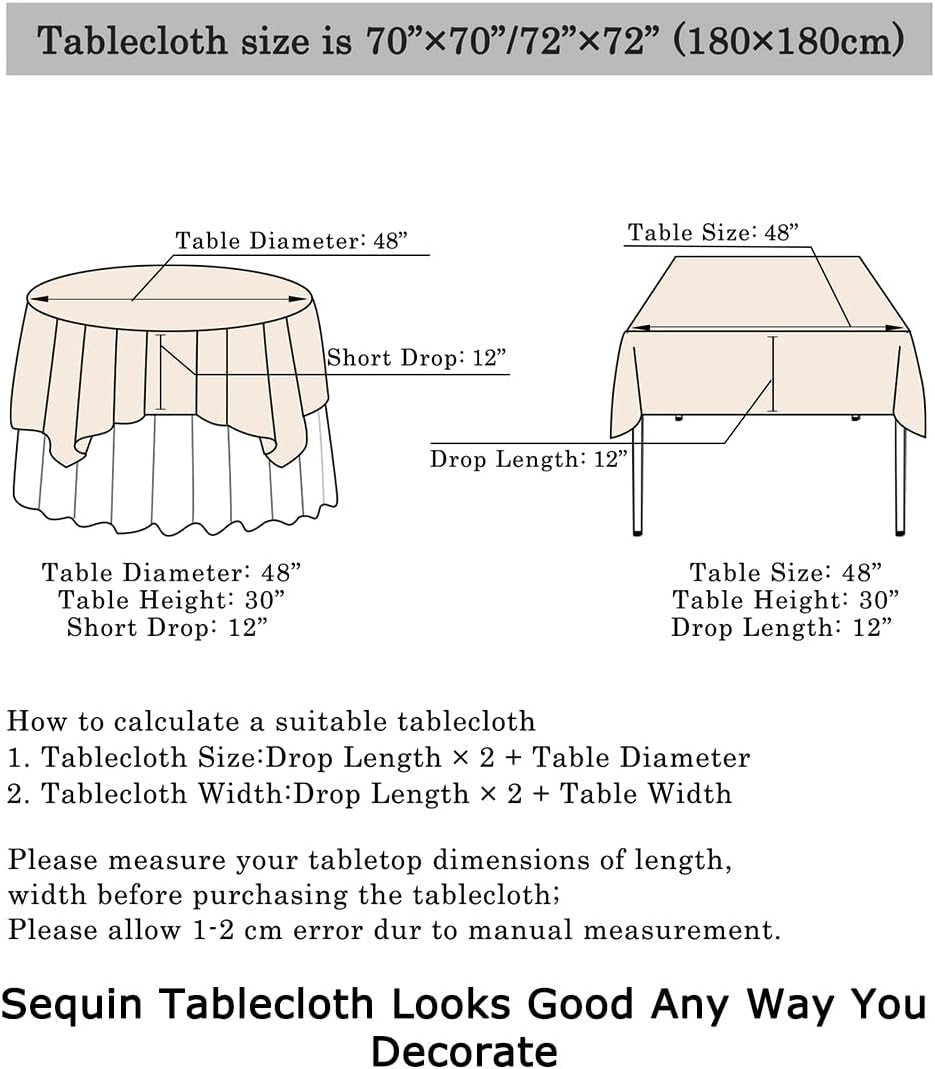 ShinyBeauty Square Tablecloth 72x72-Inch Sequin Tablecloth Overlay Iridescent White Table Cover Sequined Table Cloths for Wedding White Tablecloth Linen Square Overlay for Cocktail/Dessert