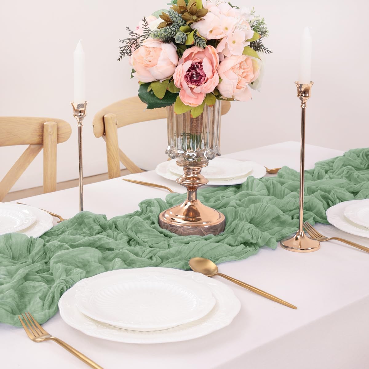 Sage Green Table Runner Cheesecloth Table Runner 10FT Farmhouse Table Runners 120 Inches Fall Table Decor Dining Room Centerpiece Wedding Boho Baby Shower Birthday