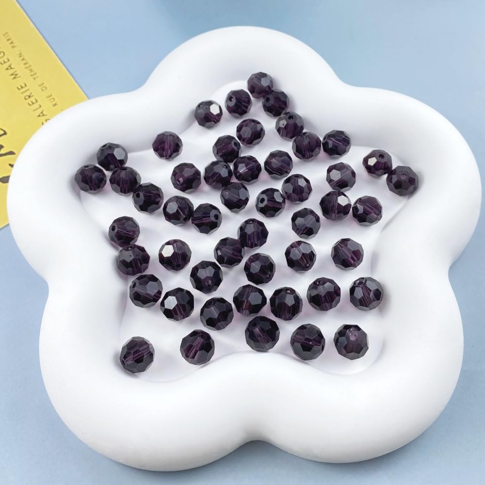 100 PCS 8mm Crystal Glass Beads Round Multiple Faceted Loose Spacer Glass Beads for DIY Handcrafte Bracelet Necklace Earring Jewelry Making(Violet)