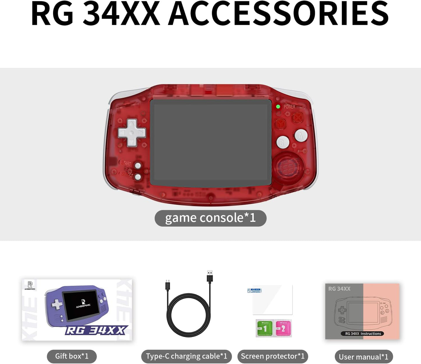 RG34XX Retro Handheld Game Consoles RG34XX Classic Retro Gaming Console 32+64G Card Preloaded Games 5000+ rg34xx Portable Gaming Console Linux 64-bit 3500mAh Battery WiFi Bluetooth HD and TV Output red
