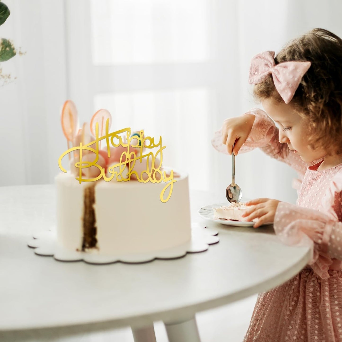 10 PCS Gold Happy Birthday Cake Topper Mirror Acrylic Cake Toppers Double-Sided Glitter Birthday Decorations for Girls Women's Party Supplies