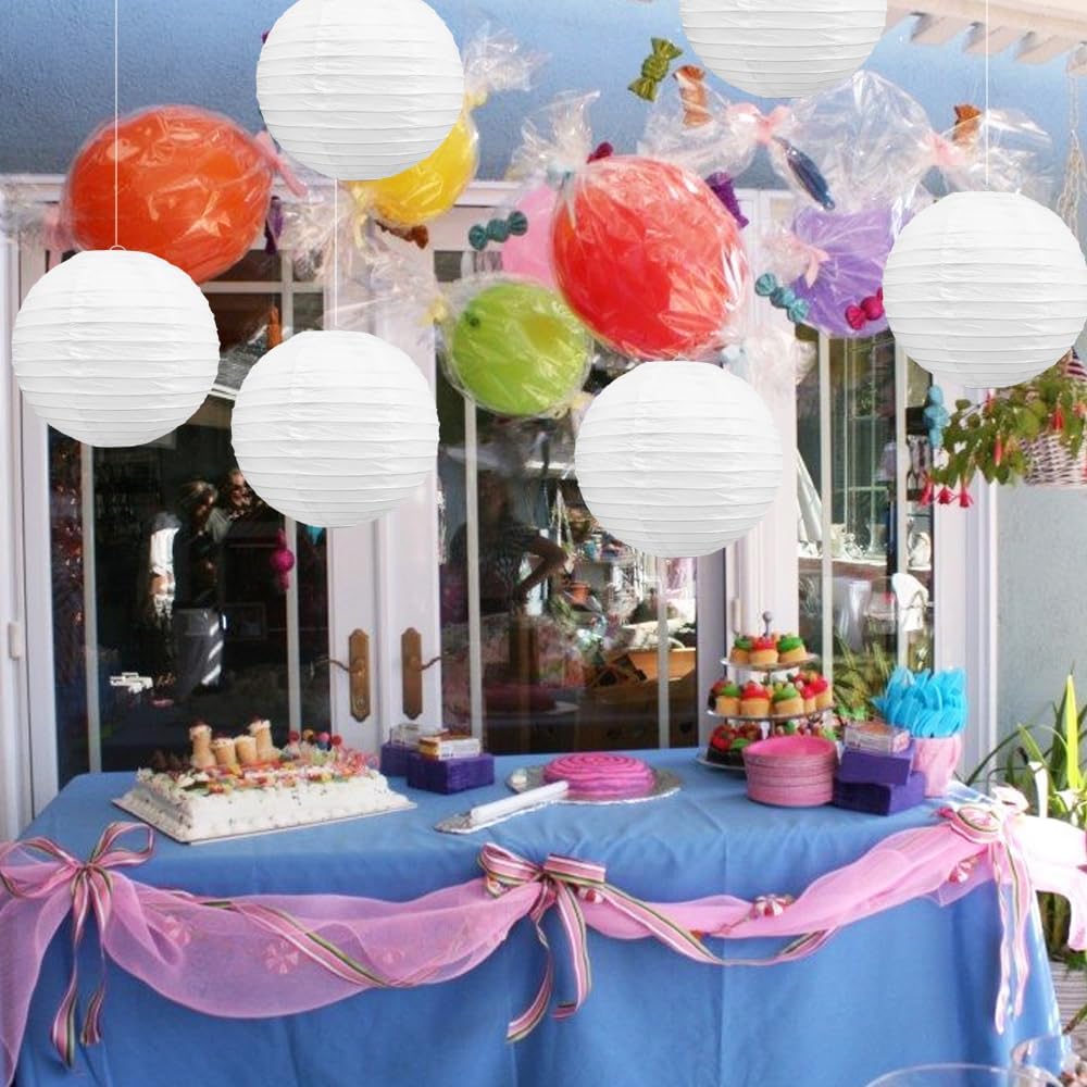 BEISHIDA 10-Inch White Paper Lanterns Decorative Chinese/Japanese Hanging Round Paper Lanterns Lamp for Birthday, Wedding, Christmas, Bridal, Home Decor, Party Decoration (6 Packs)