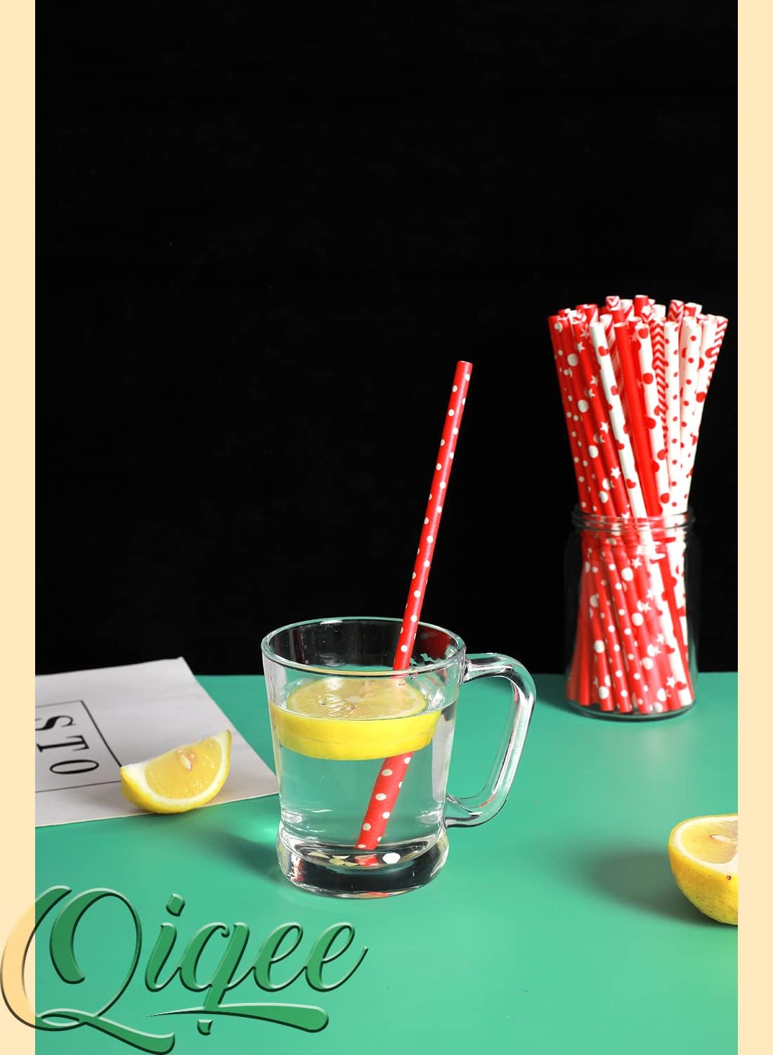 Red Paper Straws for Drinking Red Disposable Straws 150pcs Disposable Straws Bulk(10 Pattern) qiqee