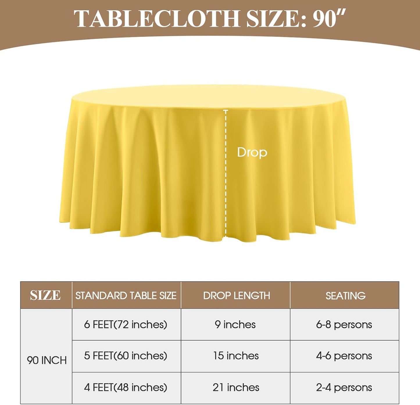 Round Tablecloth 6 Pack 90 Inch Yellow Tablecloths Washable Decorative Linen Polyester Table Clothes Cover for Dining Table Banquets Buffet Parties and Wedding