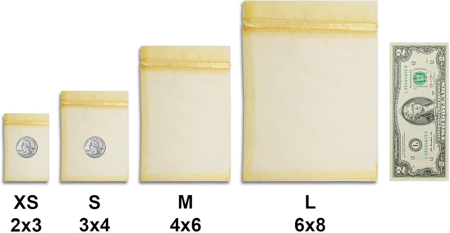 TheDisplayGuys 48-Pack 2" x 2-3/4" Gold Sheer Organza Gift Bags with Drawstring, Jewelry Candy Treat Wedding Party Favors Mesh Pouch