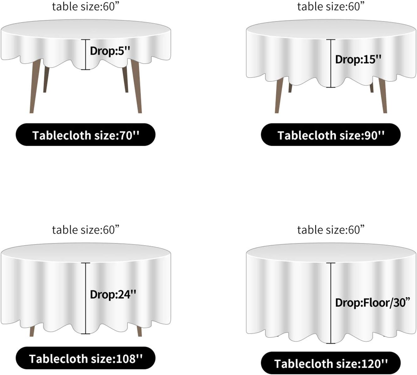 Ascoza 2 Pack 132 Inch White Round Tablecloth in Polyester Fabric for Wedding/Banquet/Restaurant/Parties