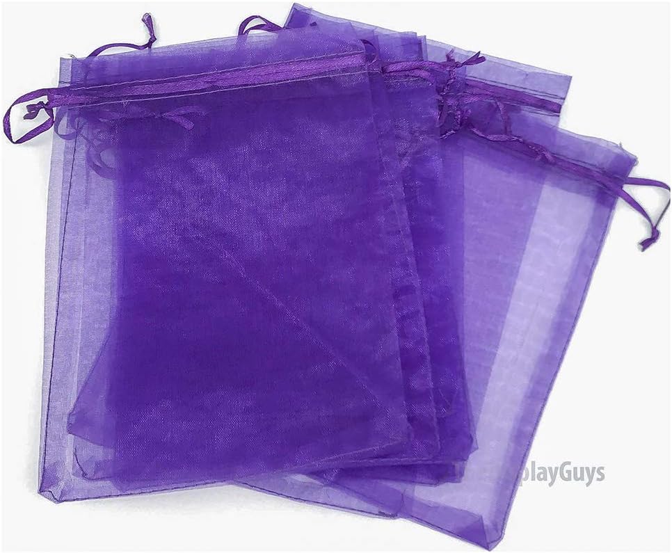 TheDisplayGuys 48-Pack 2" x 2-3/4" Purple Sheer Organza Gift Bags with Drawstring, Goodie Bags for Jewelry, Candy Bags, Treat Bags, Wedding Favors Small Mesh Bags