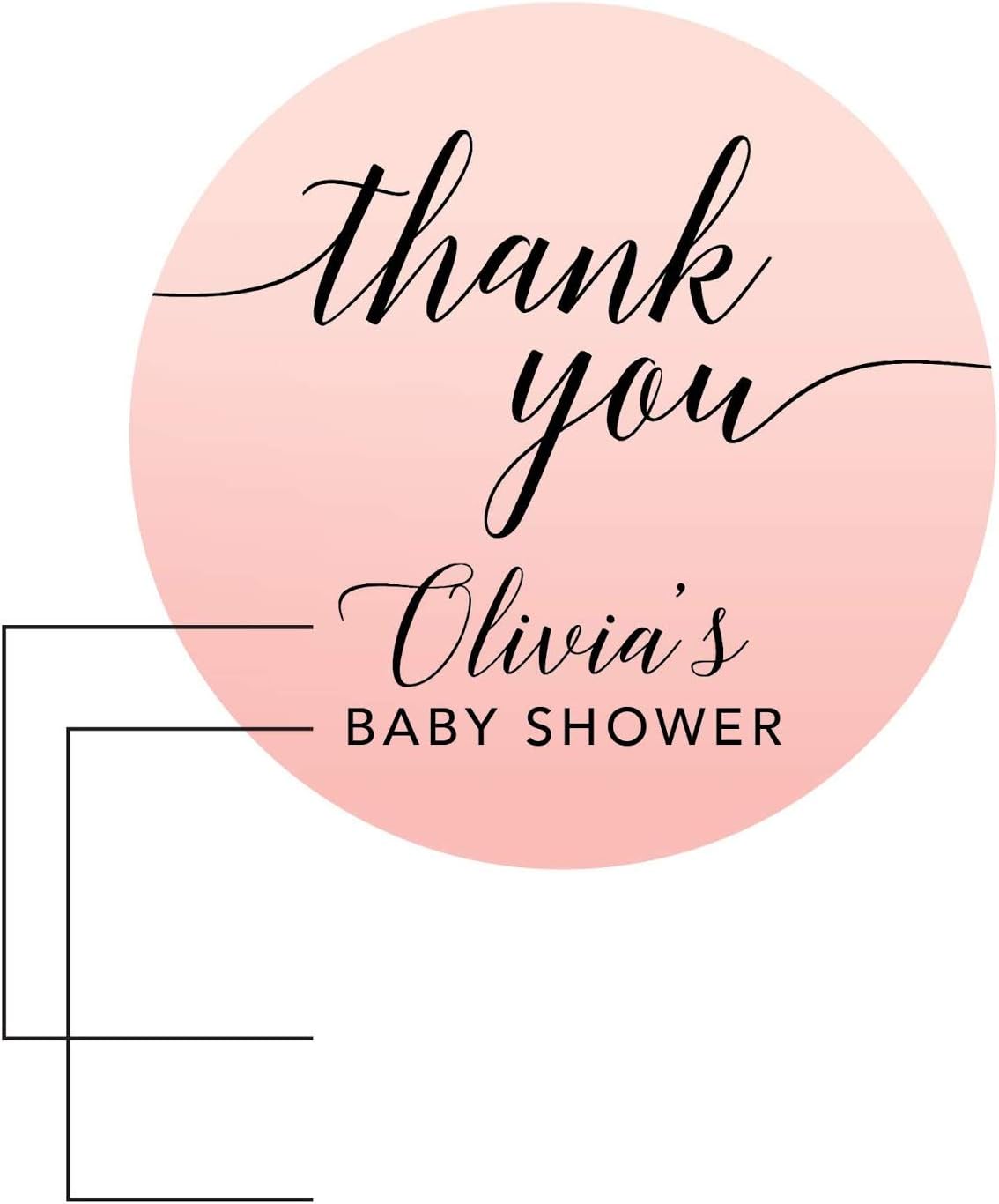 Andaz Press Personalized Blush Pink Rose Elegant Party Collection, Round Circle Label Stickers, Thank You, Olivia's Baby Shower, 40-Pack, Custom Favors Decor Envelope Seals