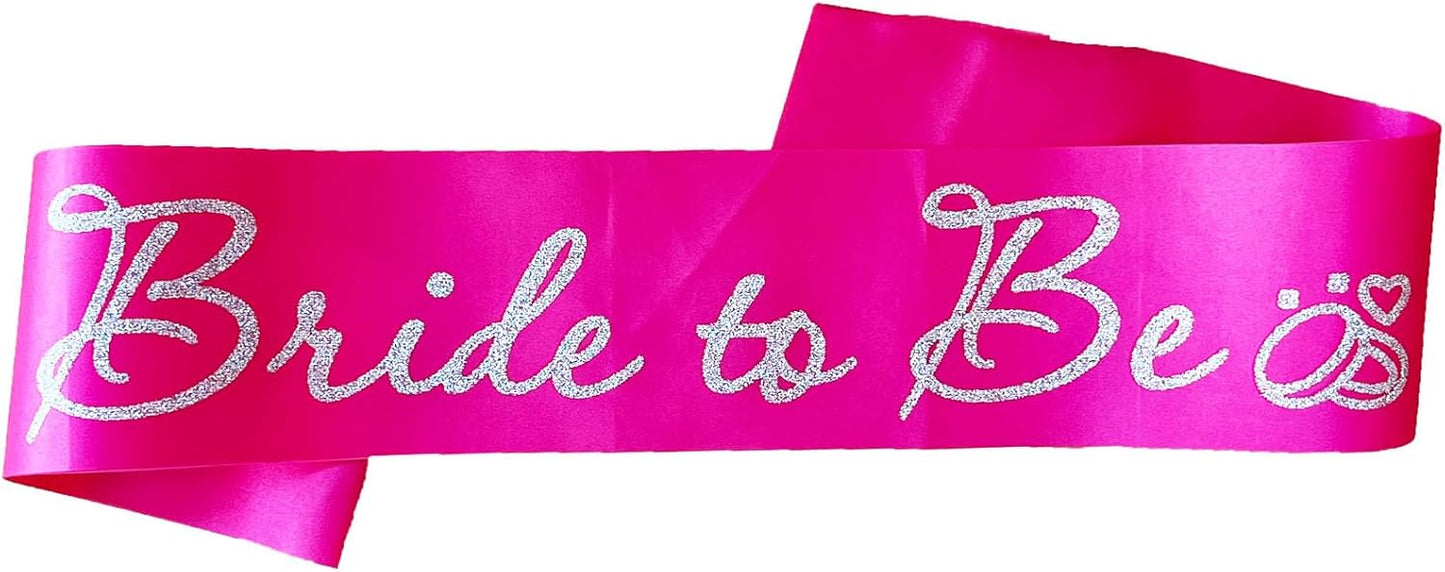 Hot Pink Bride to Be Sash for Bridal Shower Bachelorette Party Wedding Hen Party Decorations Engagement Gifts Favors Miss to Mrs Sash with Glitter Letter Silver