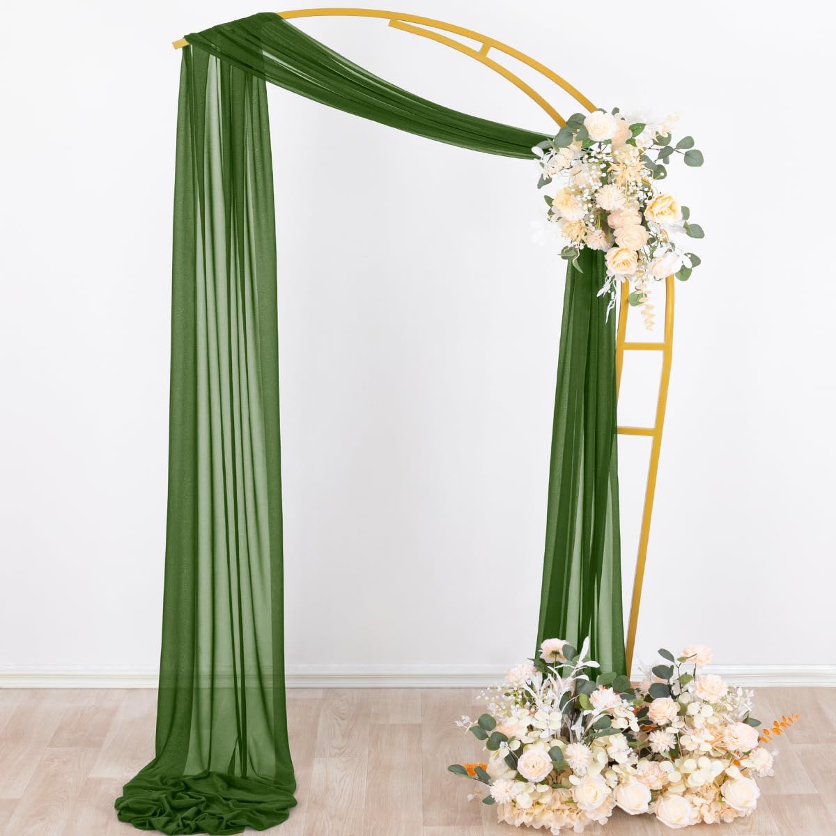 Socomi Olive Green Wedding Arch Draping Fabric 29" x 20Ft 1 Panel Sheer Outdoor Curtain Drapes Extra Long for Bridal Baby Shower Ceremony Birthday Party Decor