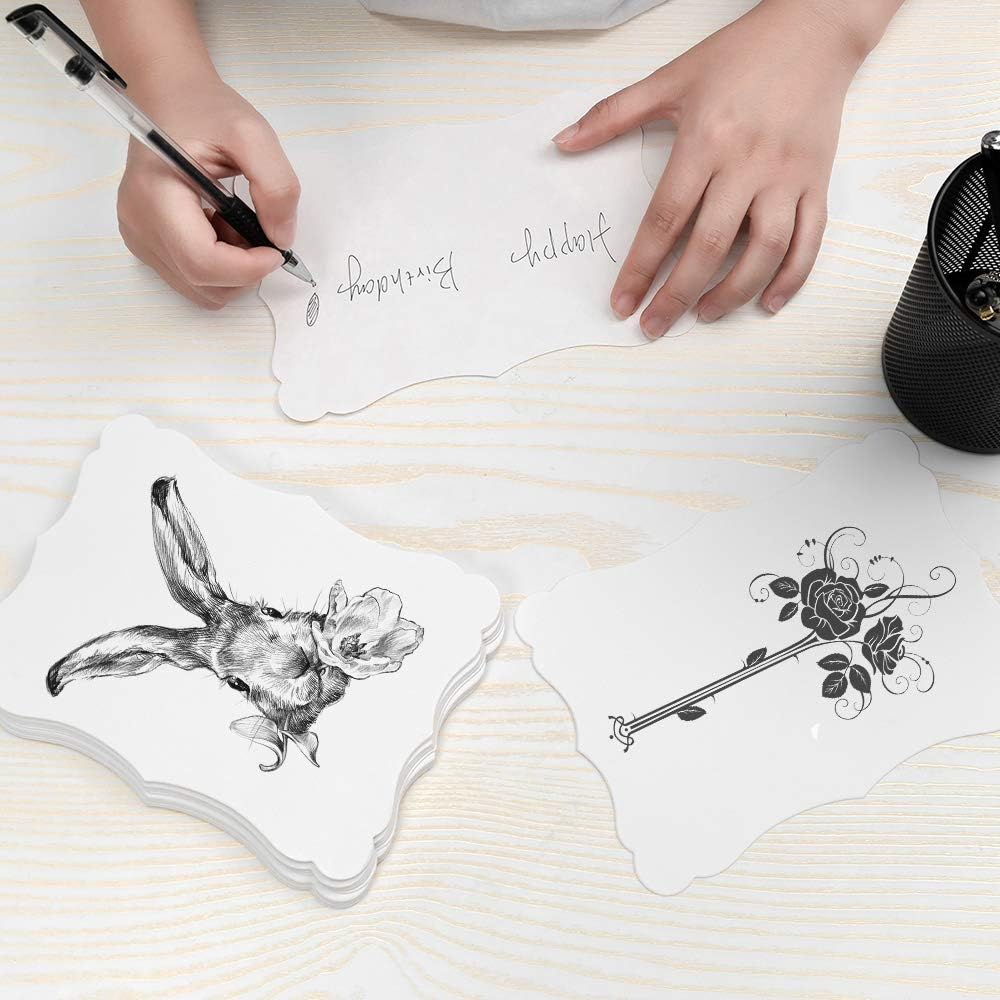 50 Pack Blank Kraft Cards Cardstock Thick Paper Brown Greeting Cards for DIY Gift Card Menus, Baby Shower and Wedding Invitations (White, 5x7IN)