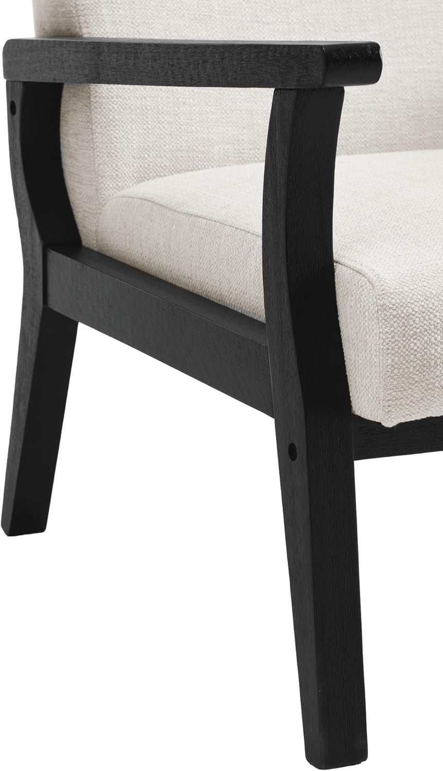 Mid Century Modern Accent Chair Set of 2, Linen Upholstered Living Room Accent Armchair with Black Wood Frame, Farmhouse Chair Indoor Corner Chair for Living Room Bedroom, Beige
