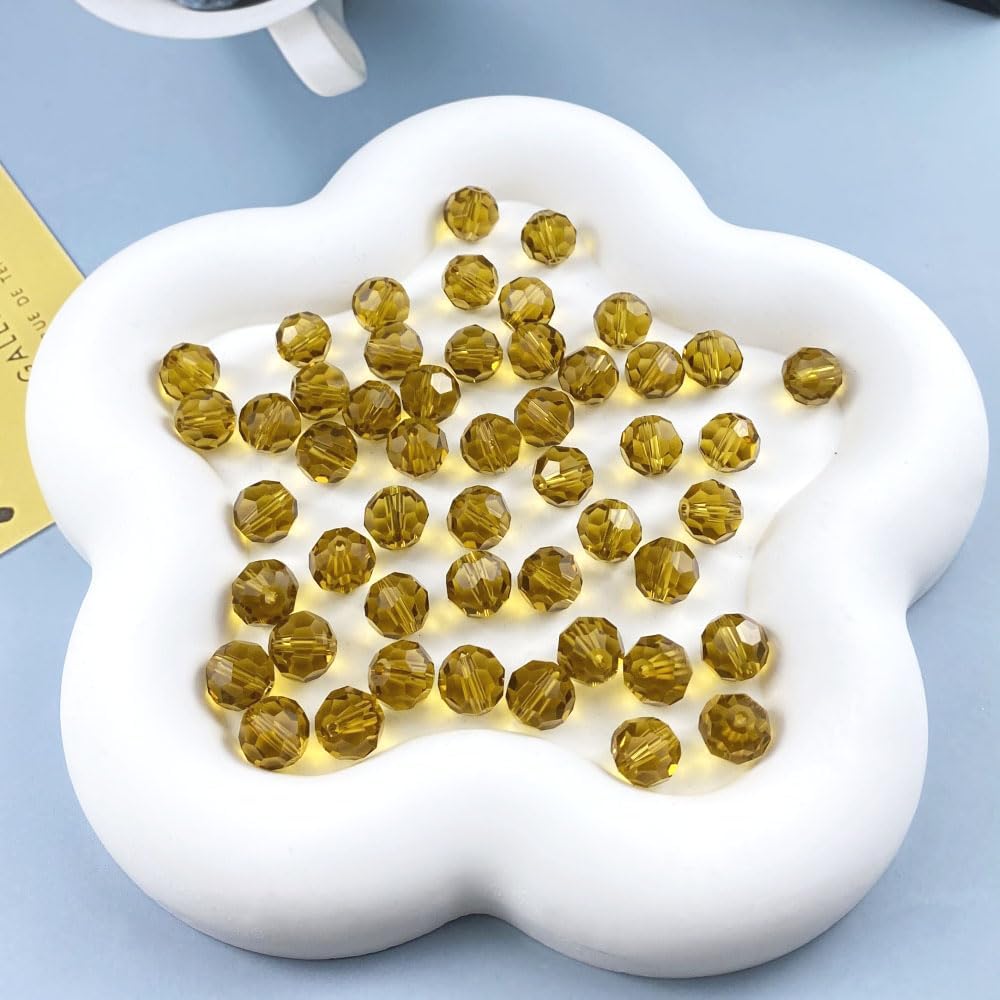 200 PCS 6mm Crystal Glass Beads Round Multiple Faceted Loose Spacer Glass Beads for DIY Handcrafte Bracelet Necklace Earring Jewelry Making(Amber)