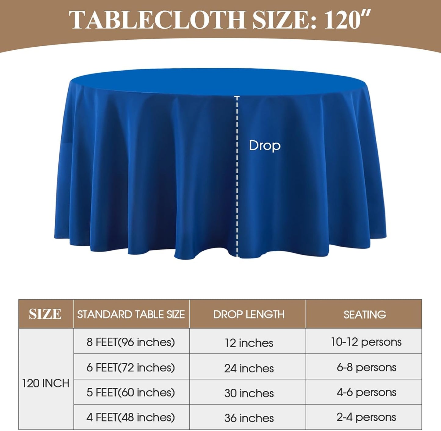 Round Tablecloth 120 Inch 6 Pack Royal Blue Tablecloths Washable Decorative Linen Polyester Table Clothes Cover for Dining Table Banquets Buffet Parties and Wedding