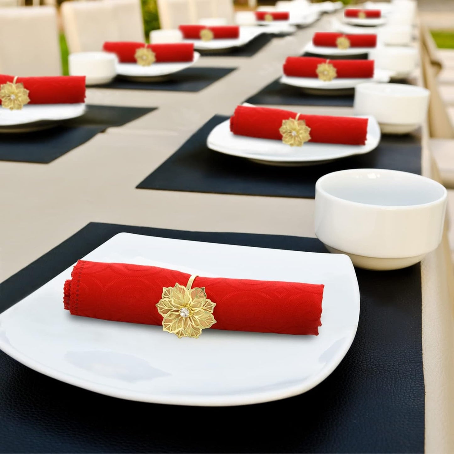 Hotop 12 Pcs Hollow Out Flower Napkin Rings Fall Napkin Ring Holder Metal Serviette Buckles Set for Dinner Thanksgiving Christmas Wedding Banquet Table Plates Decoration(Gold)