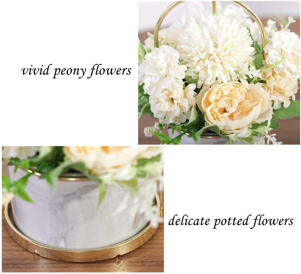 KIRIFLY Fake Artificial Flowers in Vase Faux Peony Silk Hydrangea Flower Centerpieces Dรฉcor for Wedding Table Decoration(White in Gold)