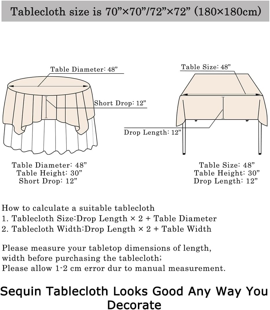 ShinyBeauty Gold Table Cloths for Party 2 Packs, 72X72 Inch Sequin Tablecloths Square Glitter Table Cloth Overlay Gold Tablecloth for Wedding, Birthday, Cake Tables