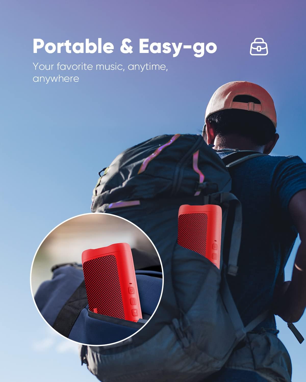 Bluetooth Speaker with HD Sound, Portable Wireless, IPX5 Waterproof, Up to 20H Playtime, TWS Pairing, BT5.3, for Home/Party/Outdoor/Beach, Stocking Stuffers, White Elephant Gifts for Adults (Red)