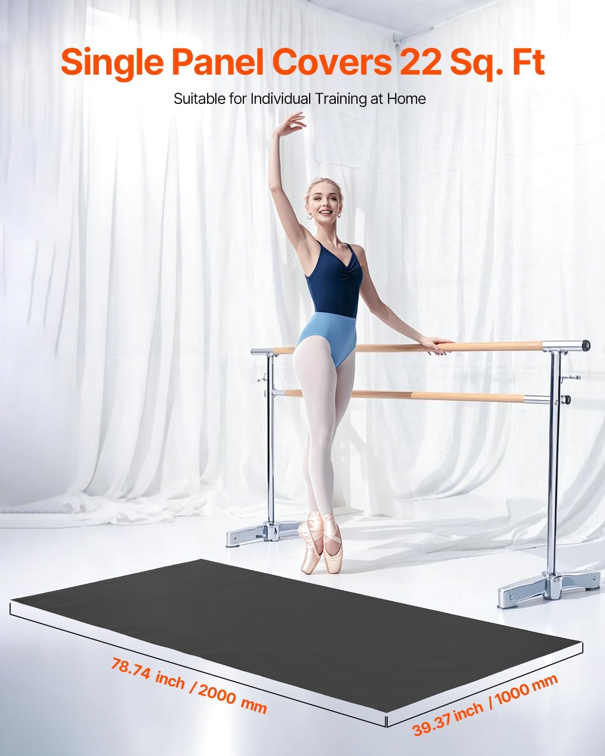 VEVOR Dance Floor, 6.6' x 3' Portable Yoga Mat with Organizer Bag, 1.5 mm Thick Workout Mats, Non-Slip Floor Mats for Practicing at Home, Studios, Stage