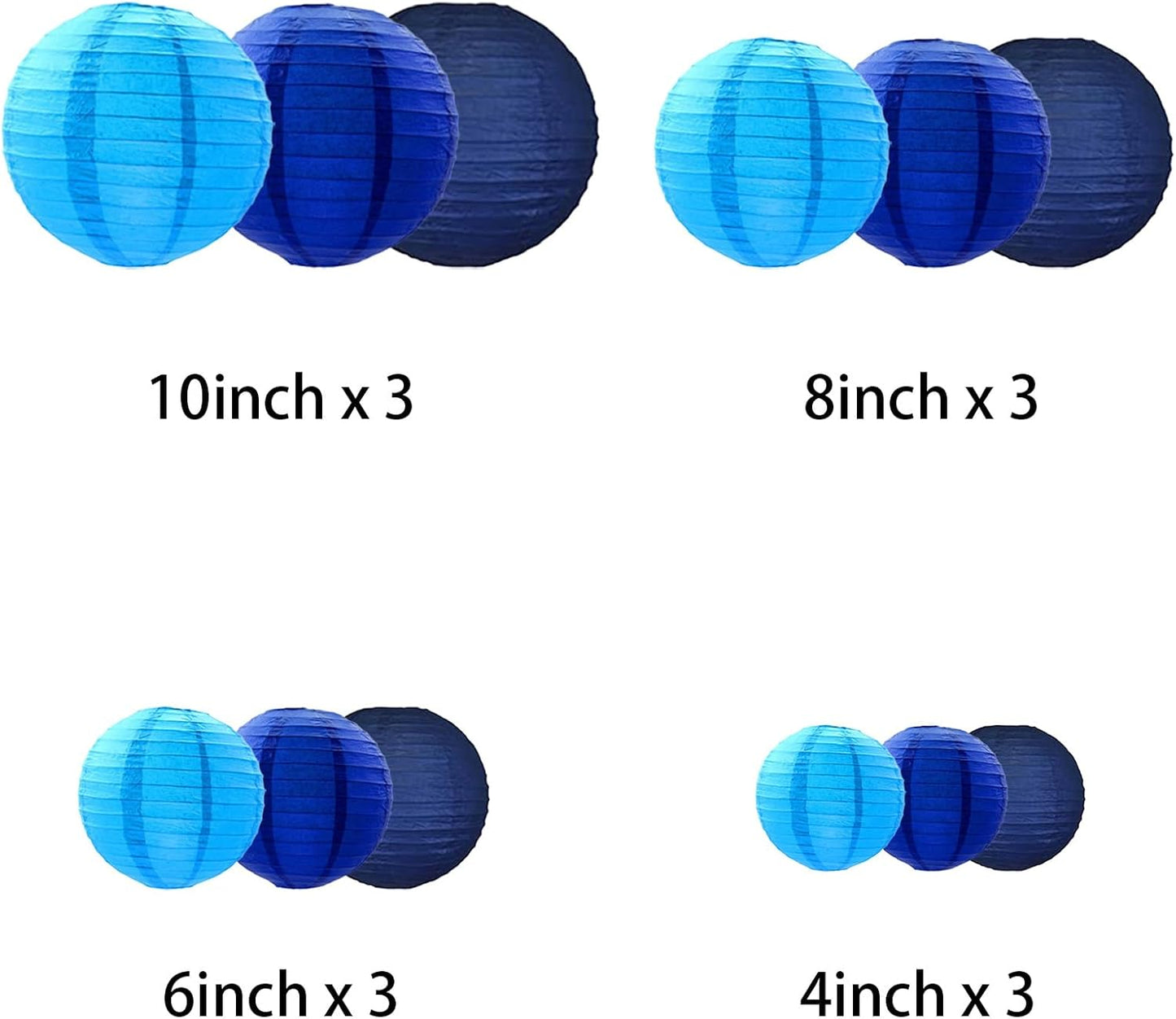 Blue Paper Lanterns Decorative, Chinese/Japanese Hanging Round Paper Lanterns Decorations for Wedding, Bridal/Baby Shower, Father's Day, Gender Reveal (12 PCS)