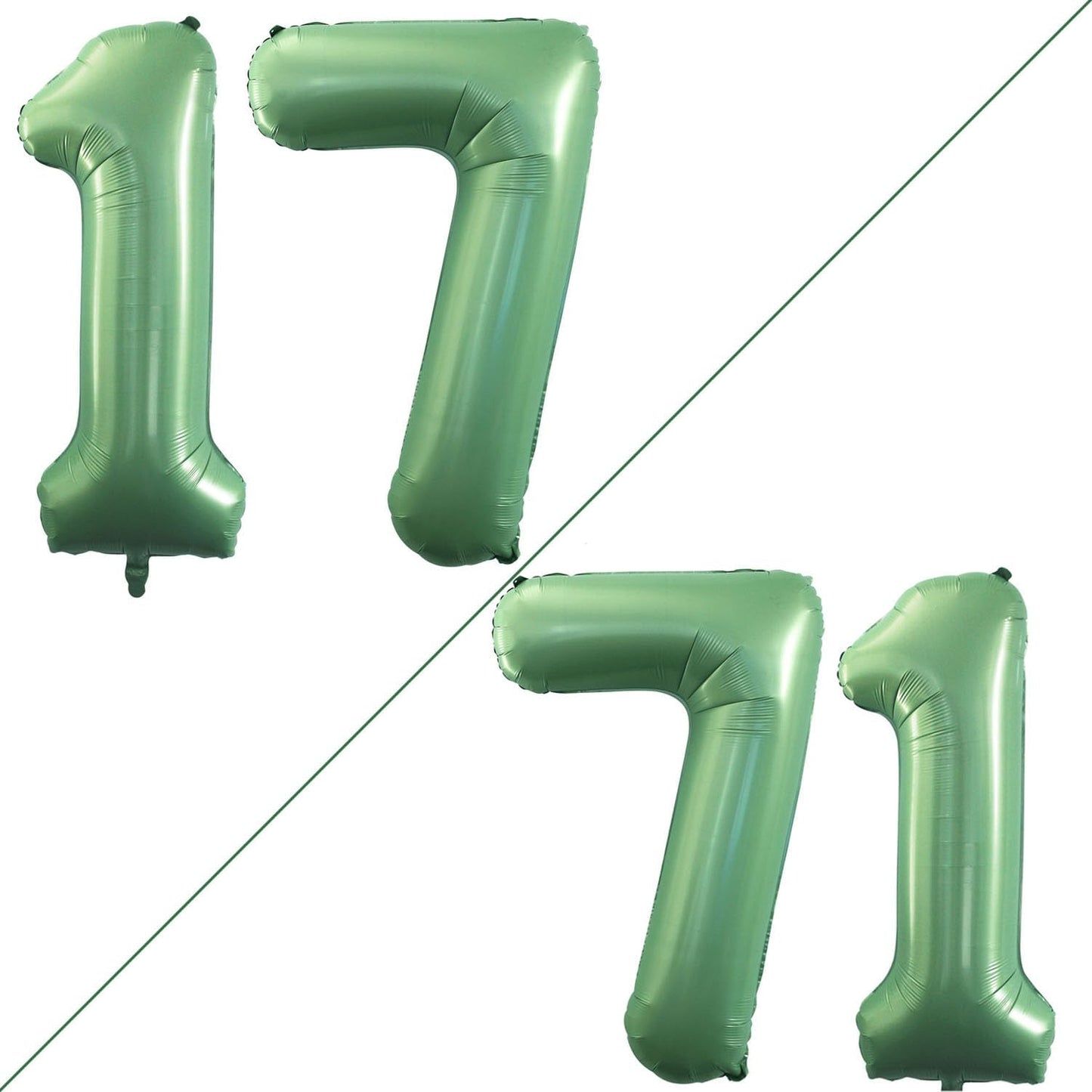 GOER Number 17 Balloons for 17th Birthday Sweet 17 Party Decorations,42 Inch Jumbo Foil Helium 71 Balloons for 71st Birthday Party Decoration (Sage Green)