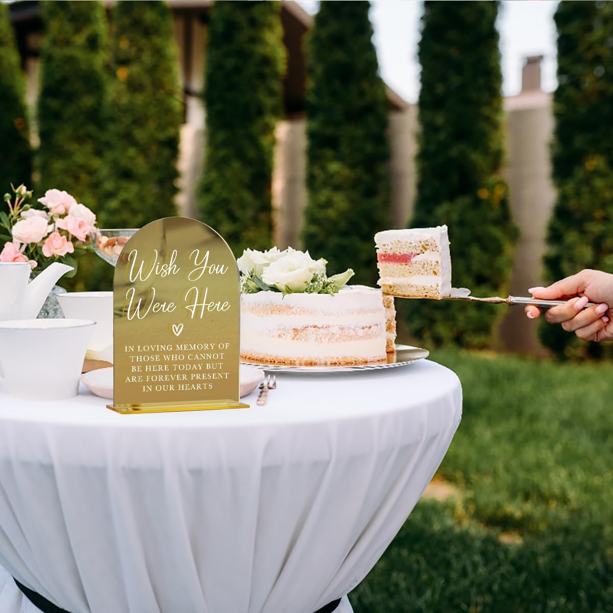 Acrylic Wedding Sign, Bridal Shower Decorations, Wish You Were Here Sign for Ceremony, Modern Font Table Signs, Gold Mirror Arched Acrylic Tabletop Signs for Wedding Reception and Event Party