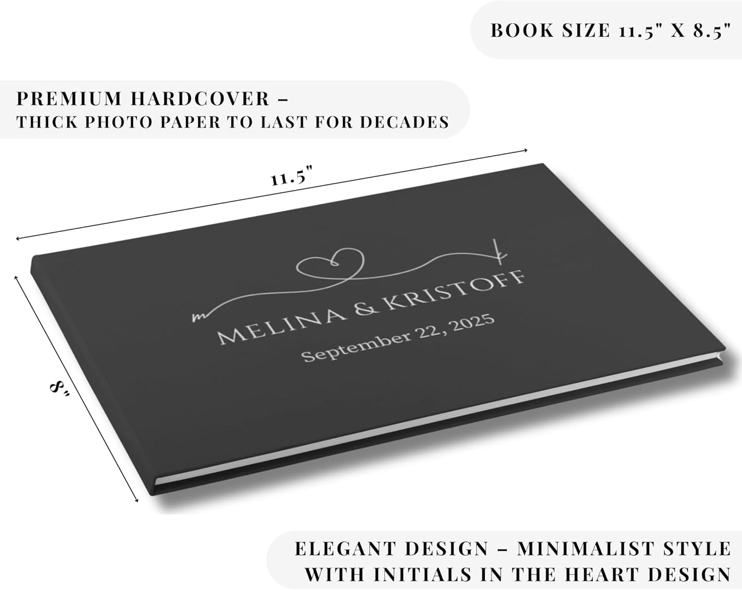 Wedding Guest Book – Personalized Polaroid Guest Book for Wedding Reception, Custom Sign In Photo Book with Blank Pages, Elegant Keepsake for Guests (Classic Black)