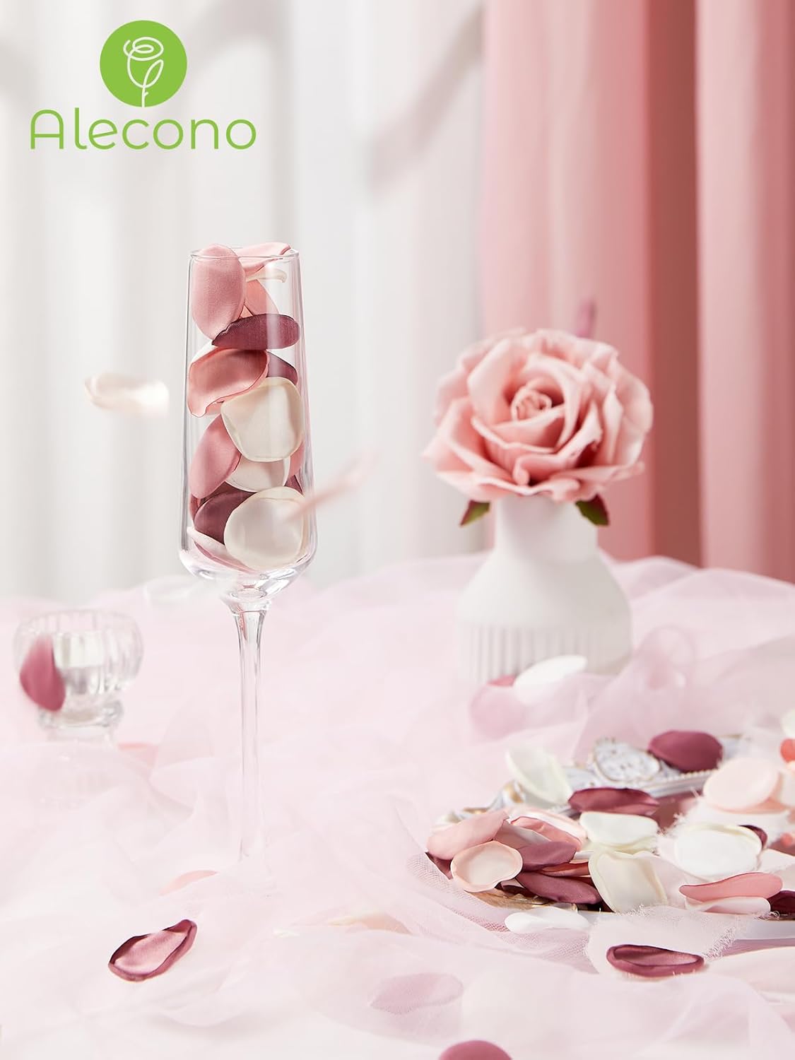 Alecono π°π¬π¬πππ¨ Silk Rose Petals, Fake Pink Rose Petals for Wedding Proposal Flower Girl Basket, Flower Petals to Throw at Wedding for Birthday Party Decoration