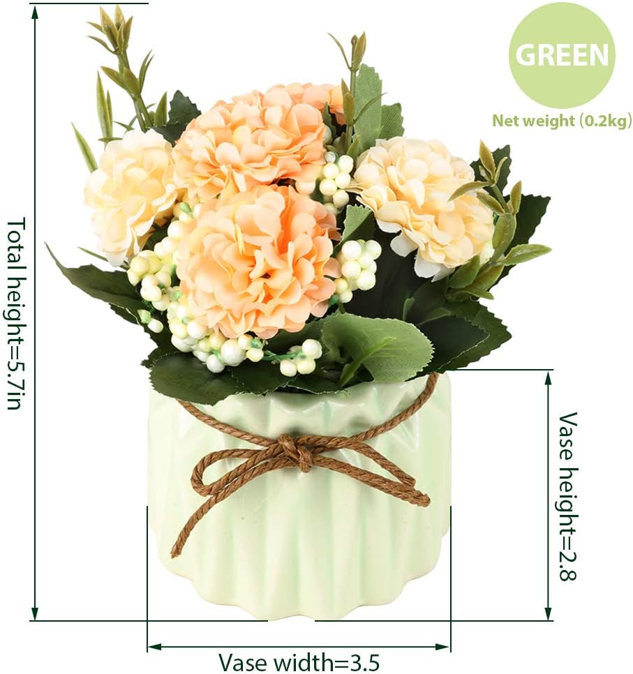 Artificial Hydrangea Bouquet with Small Ceramic Vase Fake Silk Variety Flower Balls Flowers Decoration for Table Home Party Office Wedding (Blue)