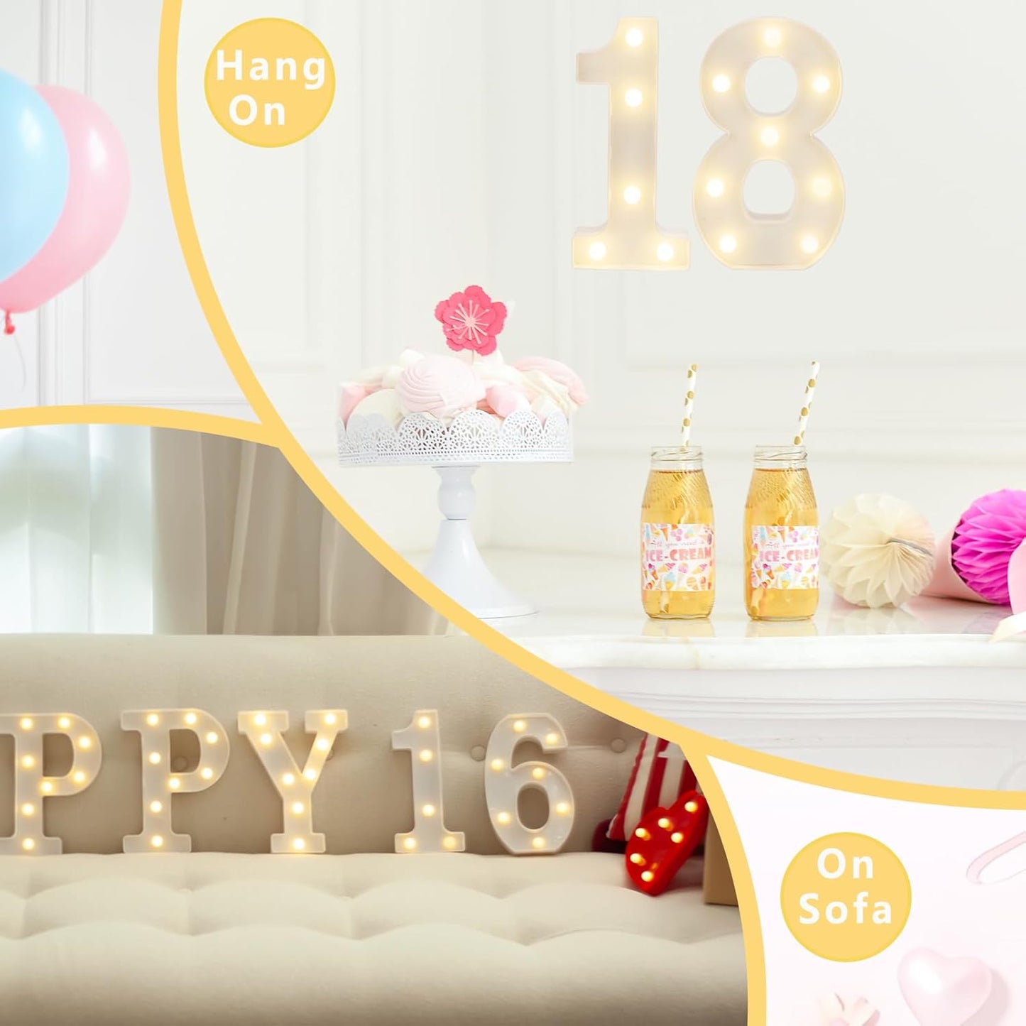 LED Marquee Letter Lights, Decorative Light Up Numbers for 50th Birthday Party, Battery Operated, Warm White Small Marquee 50 Sign for Anniversary Decorations