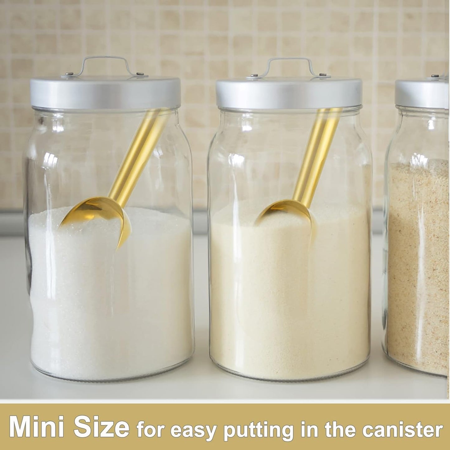 P&P CHEF Canister Scoop Set of 3, Ice Candy Scoop, Stainless Steel Multipurpose Food Scooper for Buffet Jar Freezer, Mirror Finish & Dishwasher Safe, Gold, 3+3+3 Oz