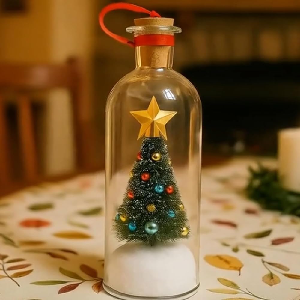 Christmas Tree Message in a Bottle, Recordable Christmas Tree Voice Message Bottle Ornament for Tabletop, Holiday Memories, Snowy Scene in Nostalgic Bottle, Christmas Trees Decoration Gift (3 pcs)