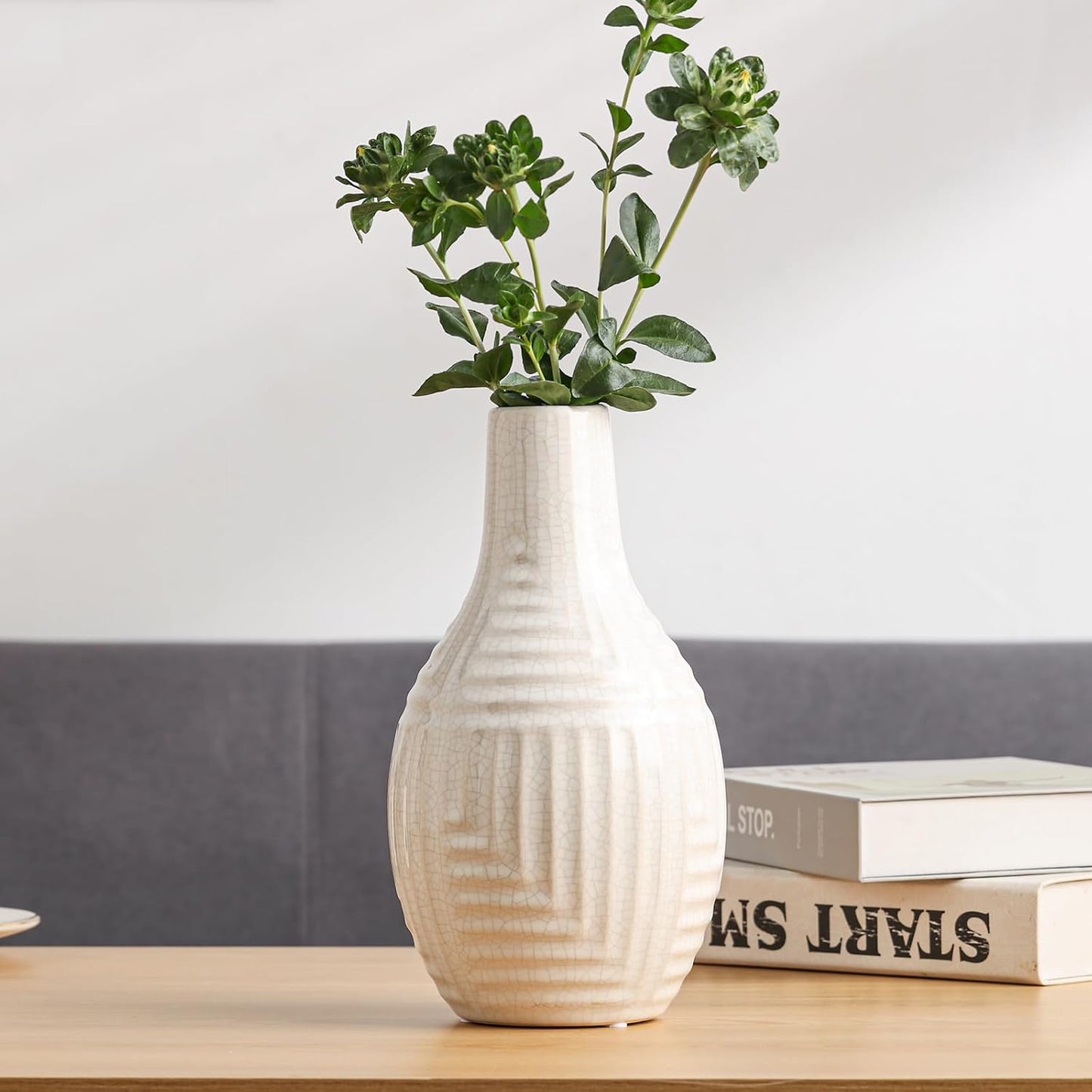 hjn hjn White Vase -Ceramic Vase for Home Decor, Modern Decor Vases for Living Room/Bookshelf/Mantel/Home Decor Accents - 9.4" H